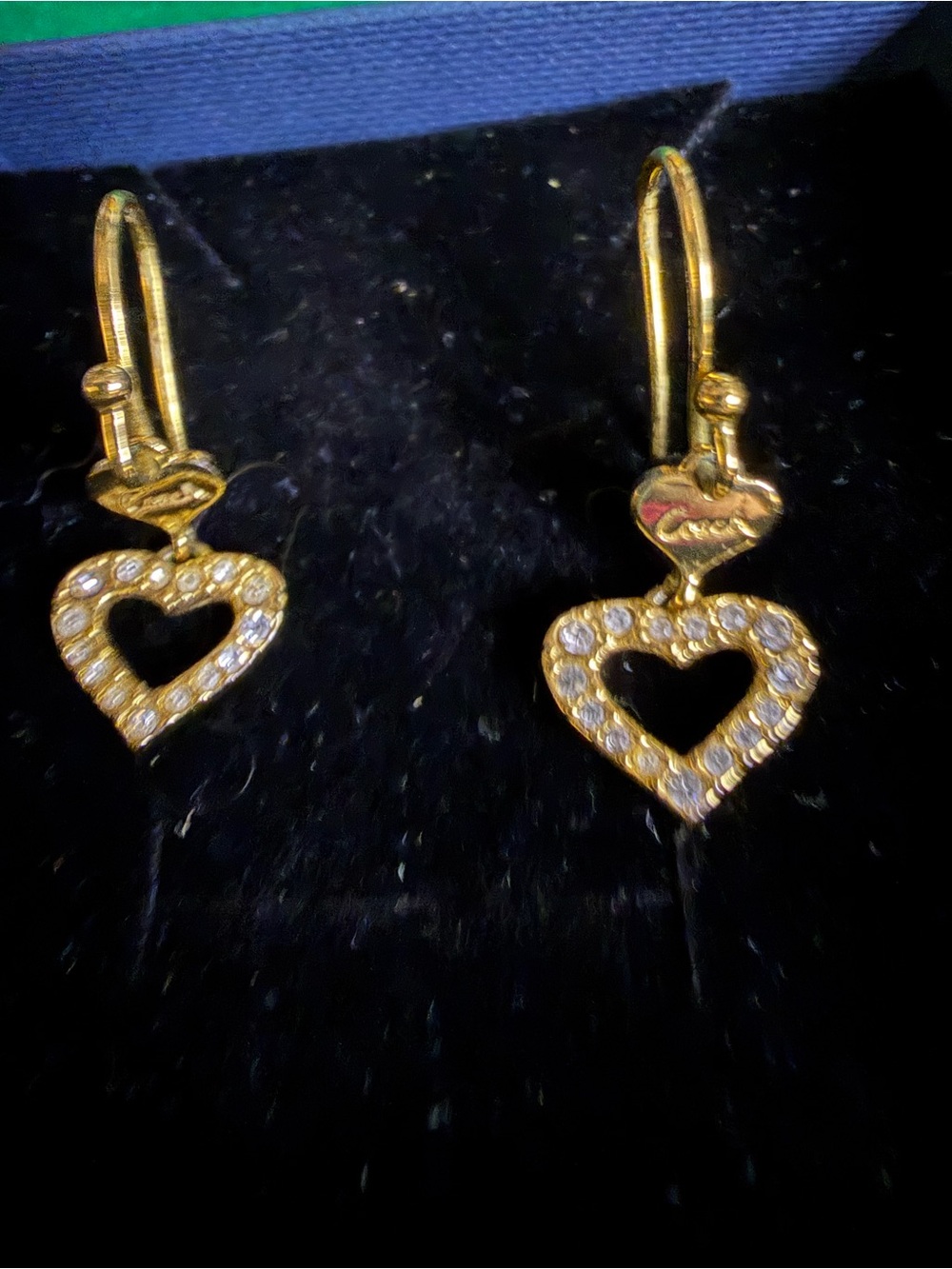 Coach Gold Tone Open Heart Drop Earrings with Crystal Accents 1”